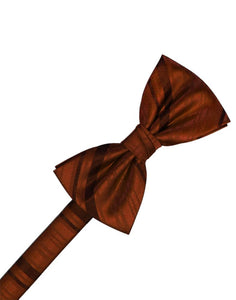 Cognac Striped Satin Bow Tie