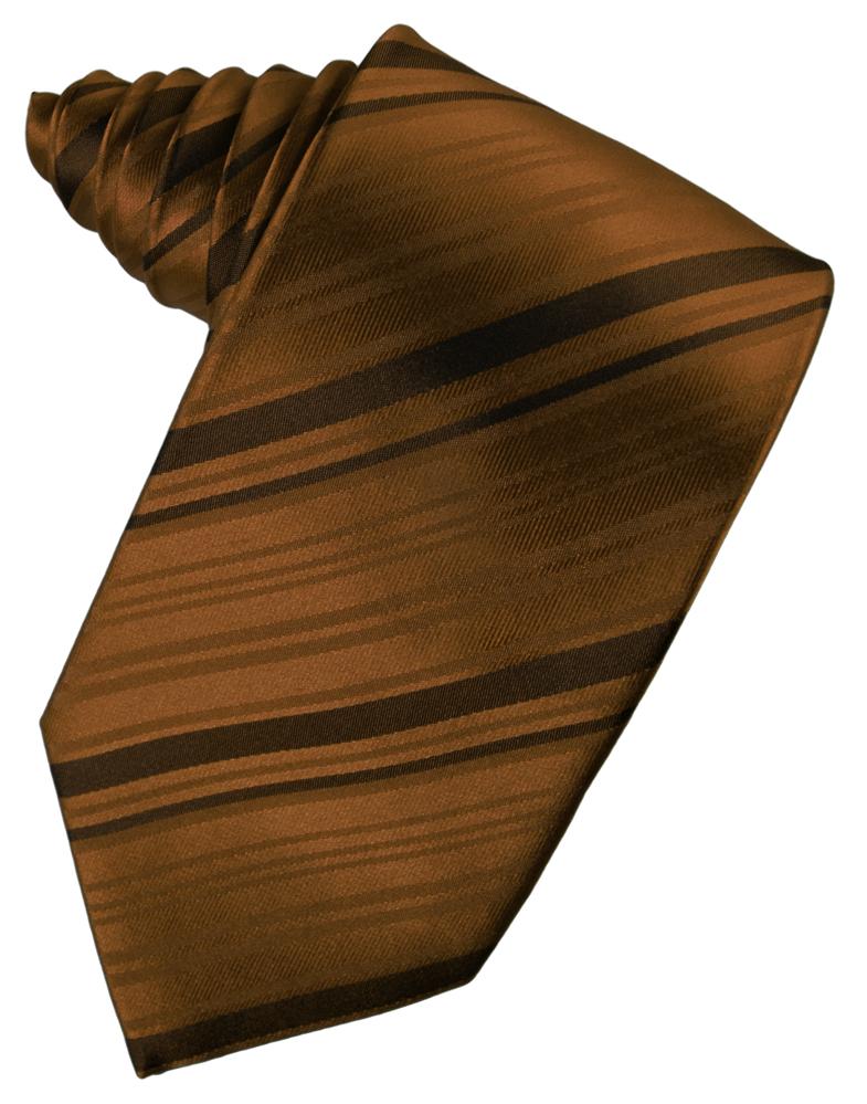 Cognac Striped Satin Necktie