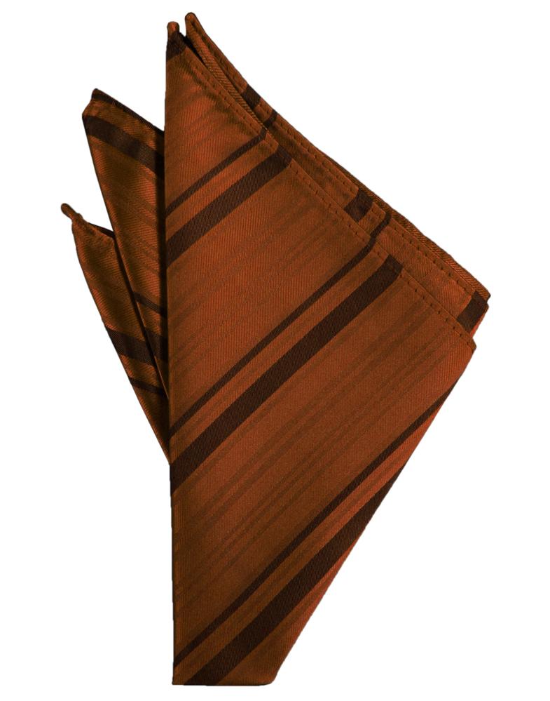 Cognac Striped Satin Pocket Square