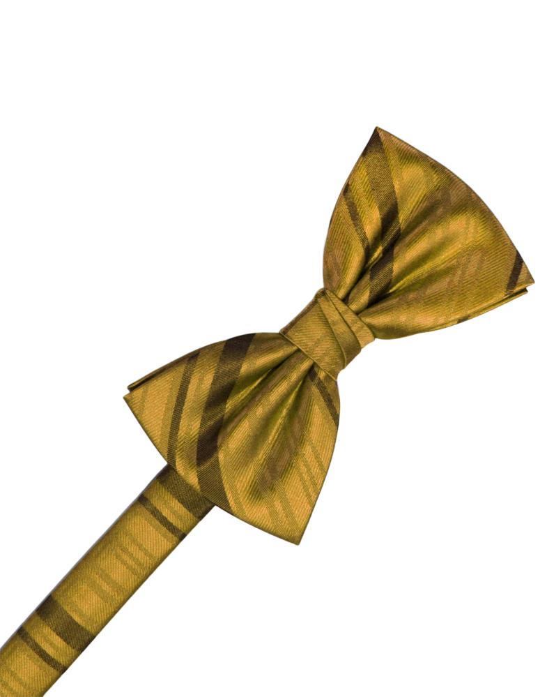 New Gold Striped Satin Bow Tie
