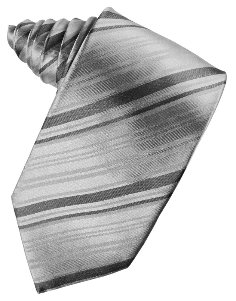 Silver Striped Satin Necktie