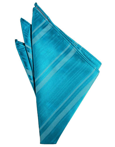 Turquoise Striped Satin Pocket Square